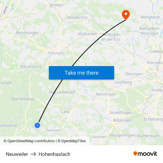 Neuweiler to Hohenhaslach map