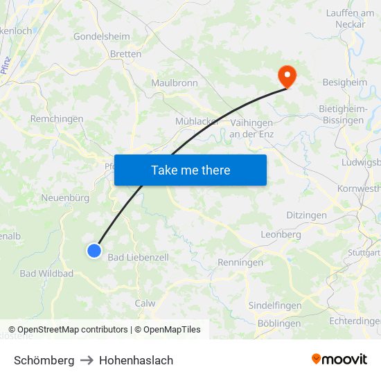 Schömberg to Hohenhaslach map