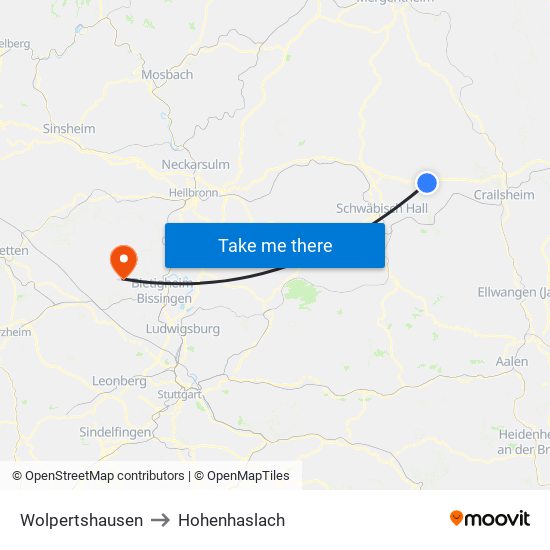 Wolpertshausen to Hohenhaslach map