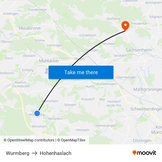 Wurmberg to Hohenhaslach map