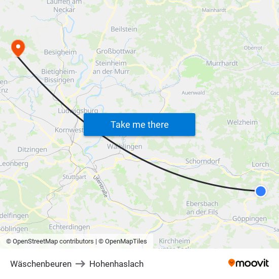 Wäschenbeuren to Hohenhaslach map