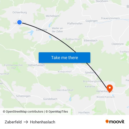 Zaberfeld to Hohenhaslach map