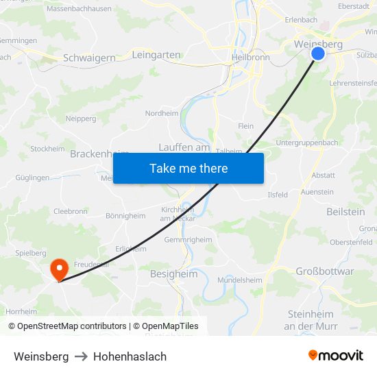 Weinsberg to Hohenhaslach map