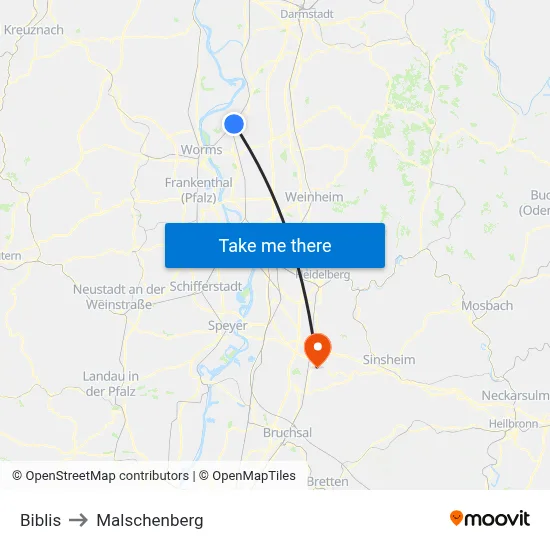 Biblis to Malschenberg map