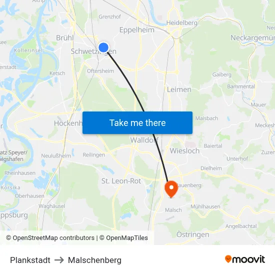 Plankstadt to Malschenberg map