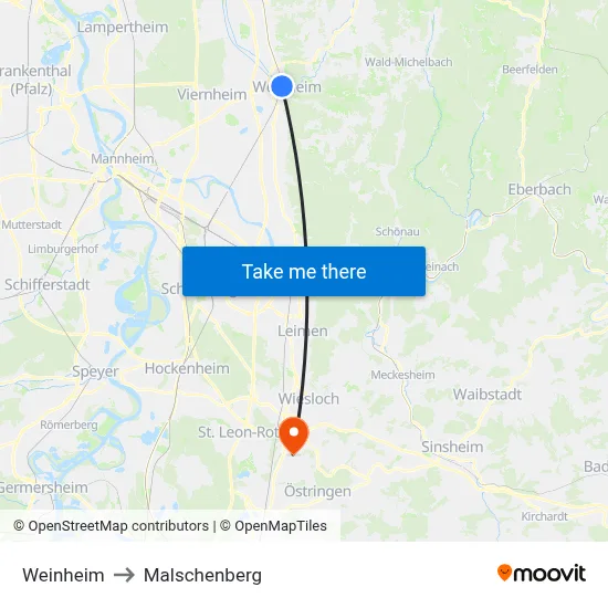 Weinheim to Malschenberg map