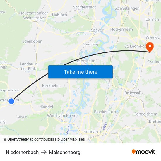 Niederhorbach to Malschenberg map