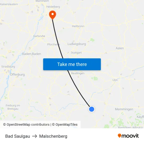 Bad Saulgau to Malschenberg map