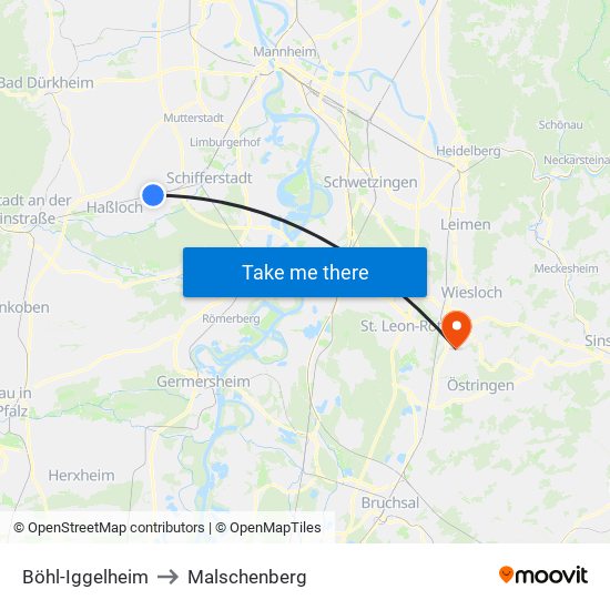 Böhl-Iggelheim to Malschenberg map