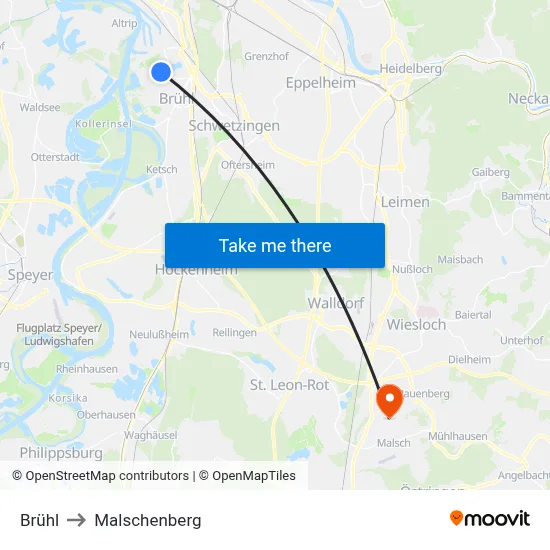 Brühl to Malschenberg map