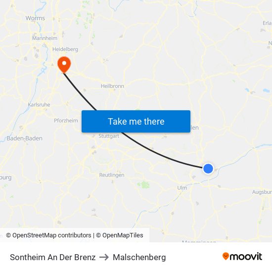 Sontheim An Der Brenz to Malschenberg map