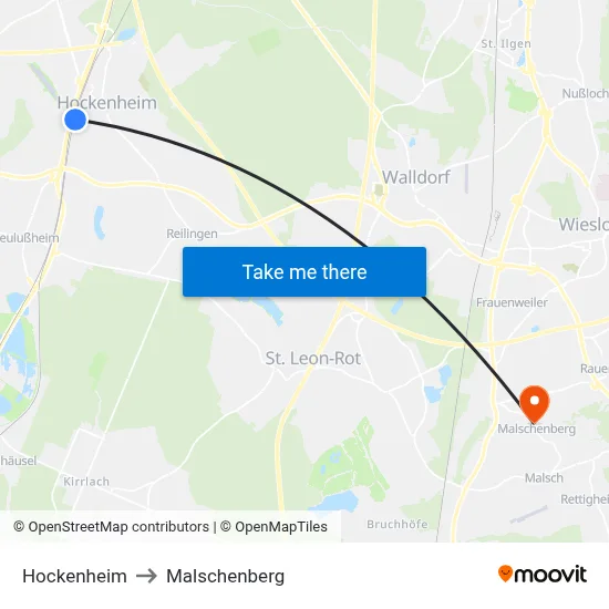 Hockenheim to Malschenberg map