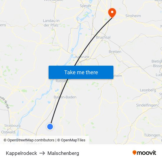 Kappelrodeck to Malschenberg map