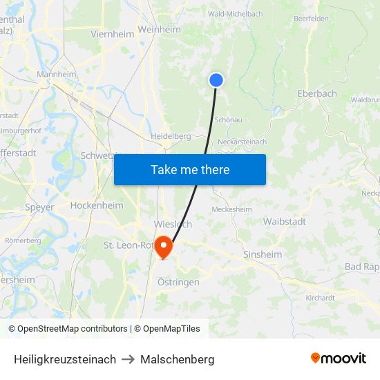 Heiligkreuzsteinach to Malschenberg map