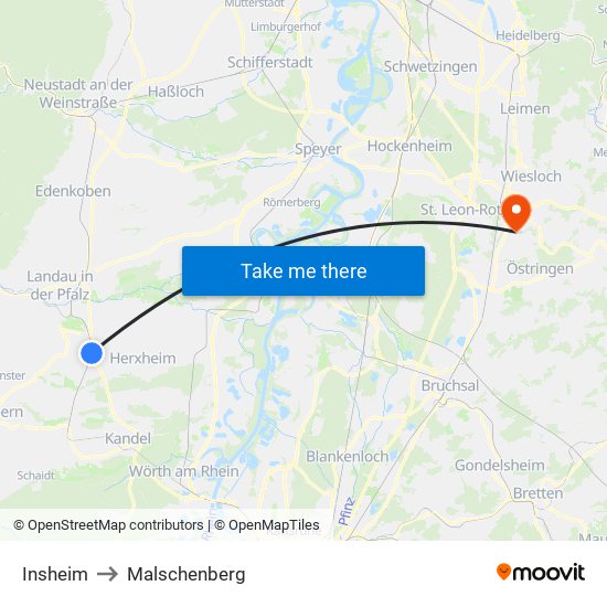 Insheim to Malschenberg map