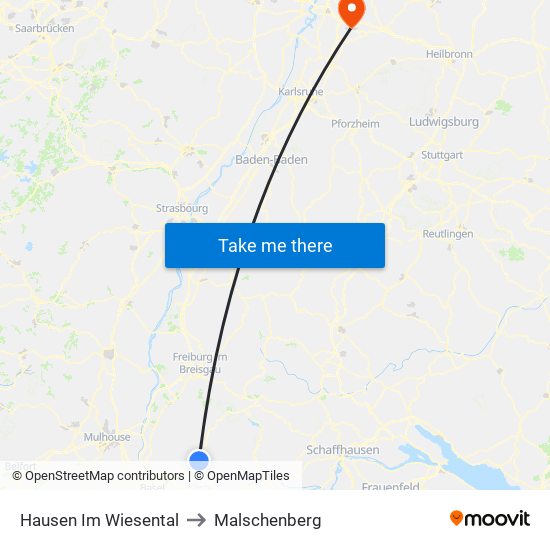 Hausen Im Wiesental to Malschenberg map