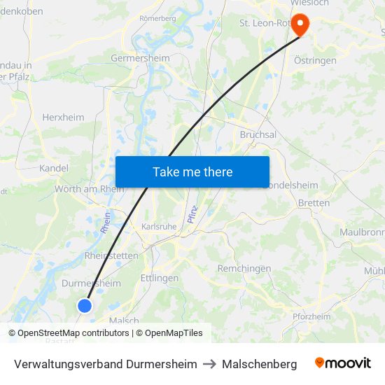 Verwaltungsverband Durmersheim to Malschenberg map
