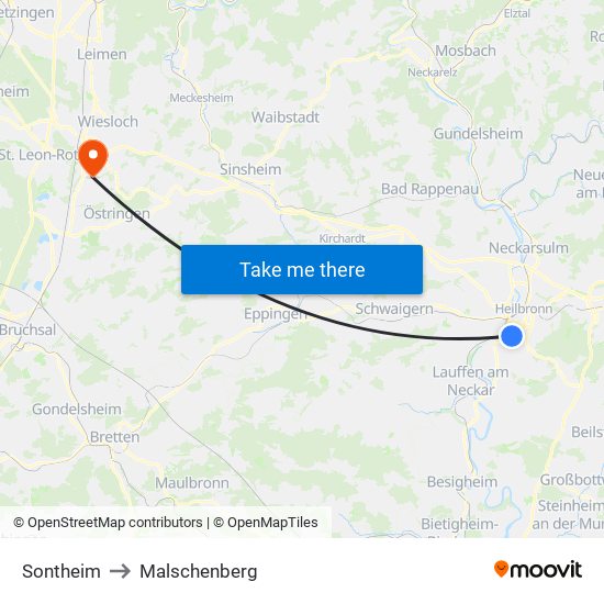 Sontheim to Malschenberg map