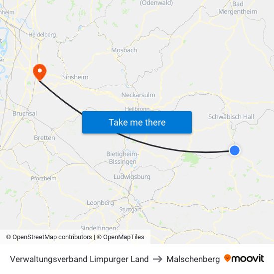 Verwaltungsverband Limpurger Land to Malschenberg map