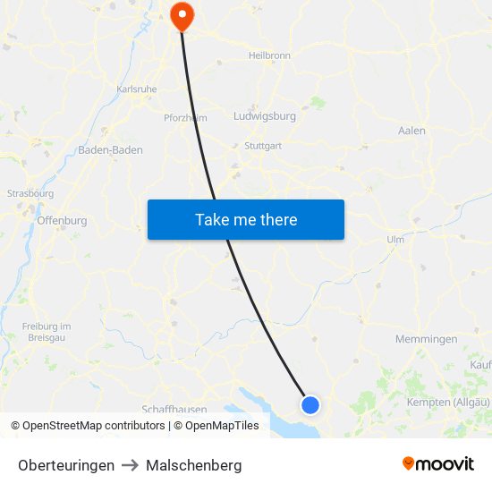 Oberteuringen to Malschenberg map