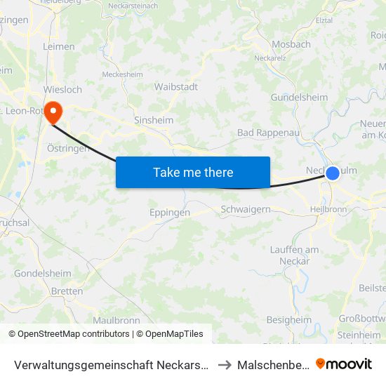 Verwaltungsgemeinschaft Neckarsulm to Malschenberg map