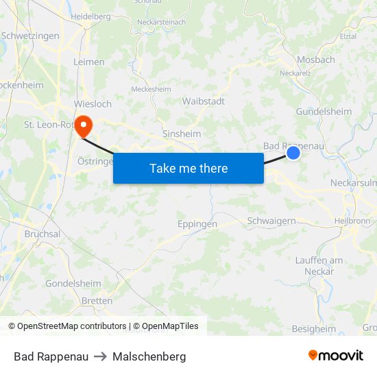 Bad Rappenau to Malschenberg map