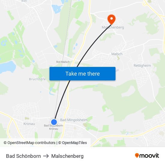 Bad Schönborn to Malschenberg map
