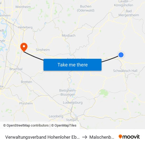 Verwaltungsverband Hohenloher Ebene to Malschenberg map