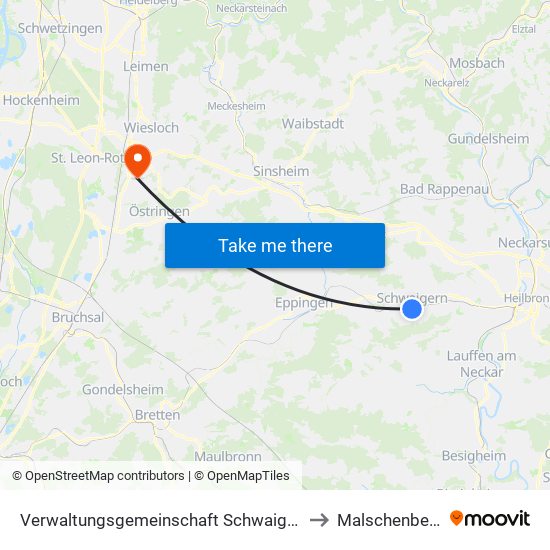 Verwaltungsgemeinschaft Schwaigern to Malschenberg map