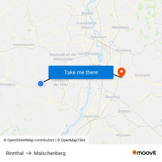Rinnthal to Malschenberg map