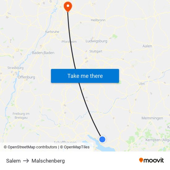 Salem to Malschenberg map