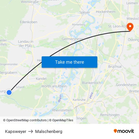 Kapsweyer to Malschenberg map