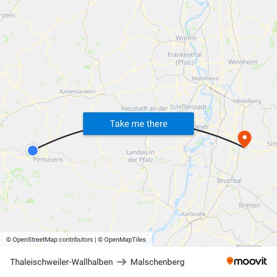 Thaleischweiler-Wallhalben to Malschenberg map