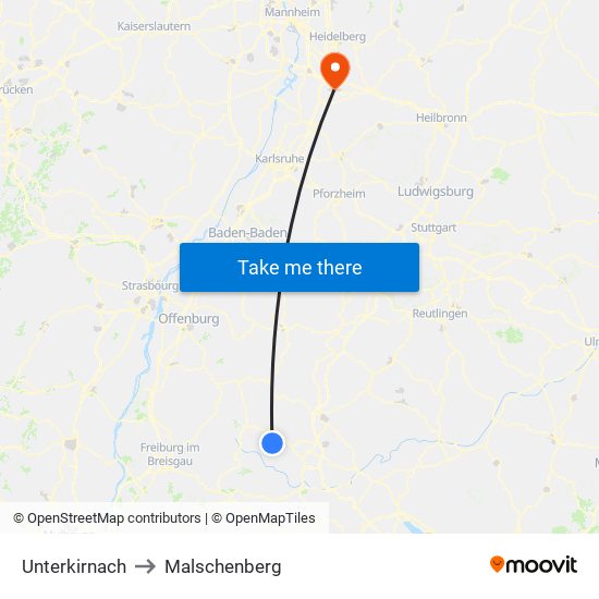 Unterkirnach to Malschenberg map