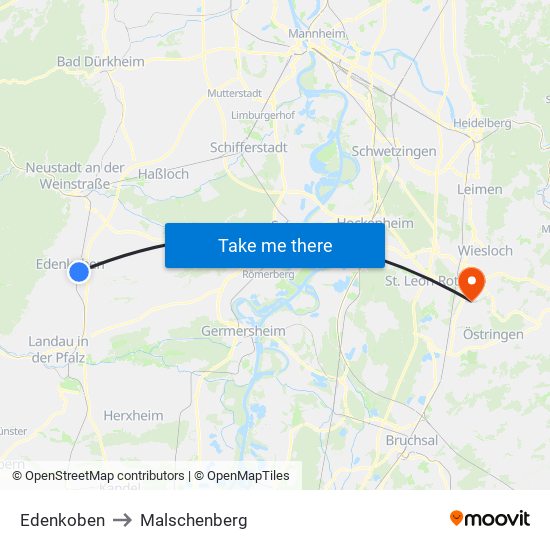 Edenkoben to Malschenberg map