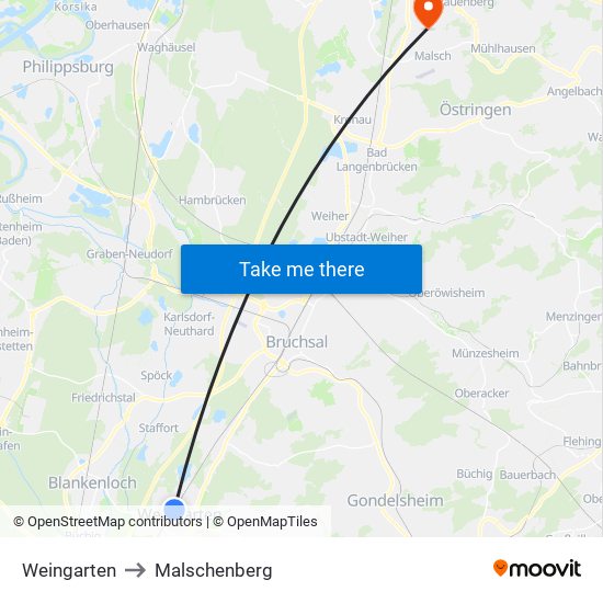 Weingarten to Malschenberg map