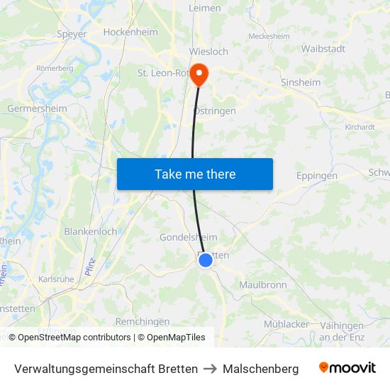 Verwaltungsgemeinschaft Bretten to Malschenberg map