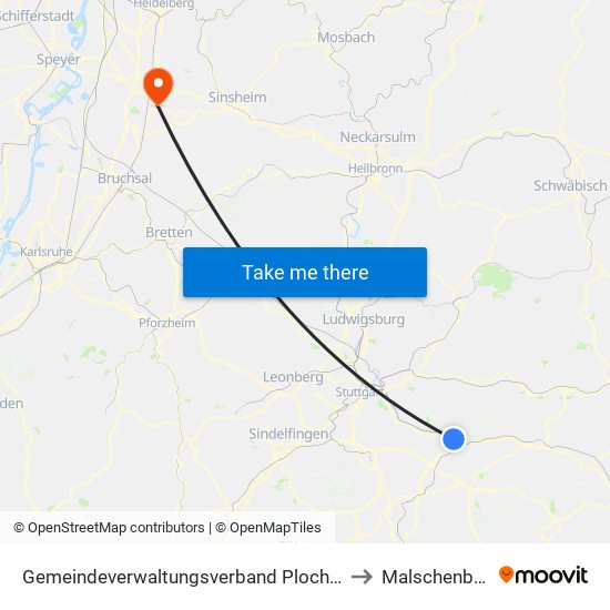 Gemeindeverwaltungsverband Plochingen to Malschenberg map