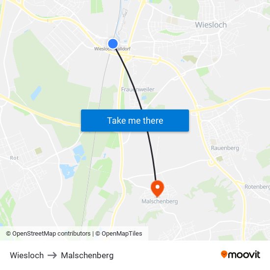 Wiesloch to Malschenberg map