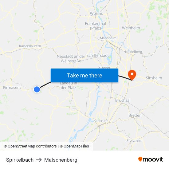 Spirkelbach to Malschenberg map