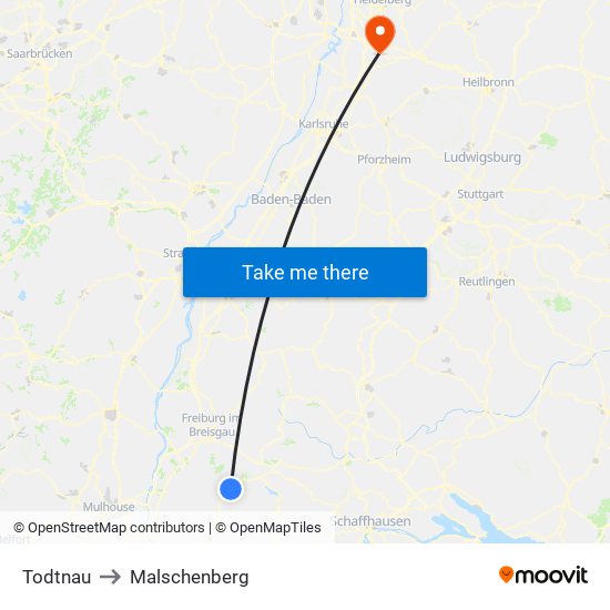 Todtnau to Malschenberg map