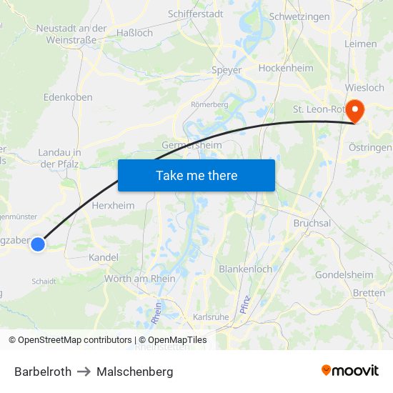 Barbelroth to Malschenberg map