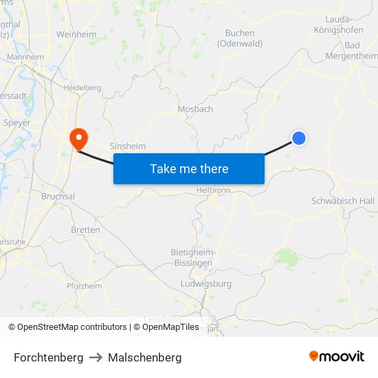 Forchtenberg to Malschenberg map