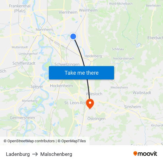 Ladenburg to Malschenberg map