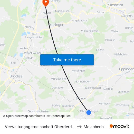 Verwaltungsgemeinschaft Oberderdingen to Malschenberg map