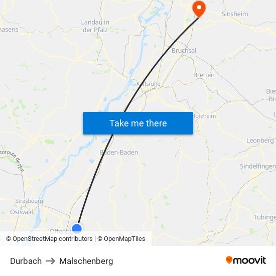 Durbach to Malschenberg map