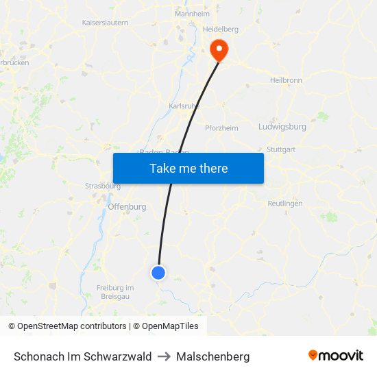 Schonach Im Schwarzwald to Malschenberg map