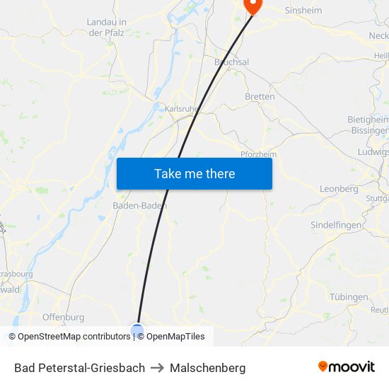 Bad Peterstal-Griesbach to Malschenberg map