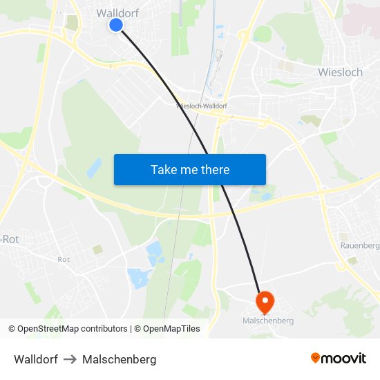 Walldorf to Malschenberg map