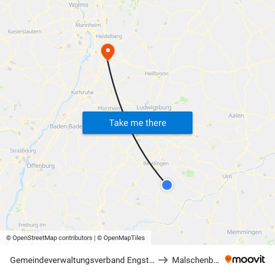 Gemeindeverwaltungsverband Engstingen to Malschenberg map